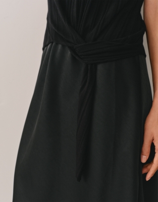 Mixed Media Extended Shoulder Knot Detail Dress - Black