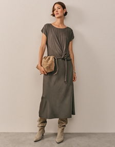 Mixed Media Extended Shoulder Knot Detail Dress