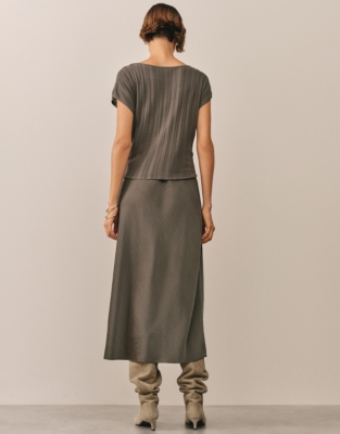 Mixed Media Extended Shoulder Knot Detail Dress - Dark Truffle