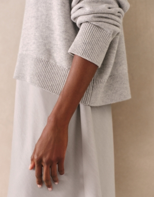 Mixed Media Funnel Neck Dress - Pale Grey Marl