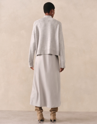 Mixed Media Funnel Neck Dress - Pale Grey Marl