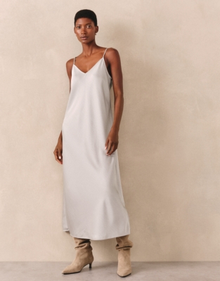Mixed Media Funnel Neck Dress - Pale Grey Marl