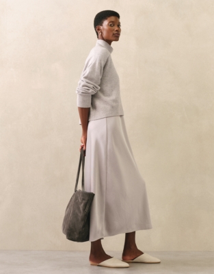 Mixed Media Funnel Neck Dress - Pale Grey Marl