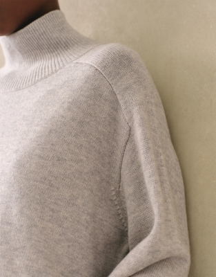 Mixed Media Funnel Neck Dress - Pale Grey Marl