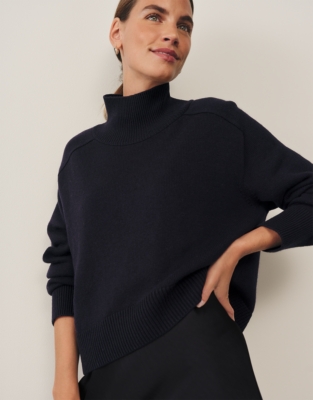 Mixed Media Funnel Neck Dress - Midnight