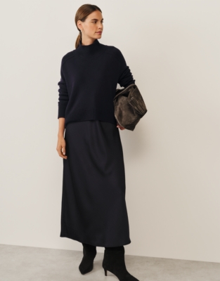 Mixed Media Funnel Neck Dress - Midnight
