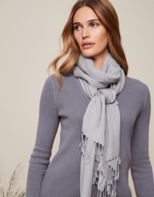 Modal-Wool Plain Fringe Scarf | Accessories Sale | The White Company UK