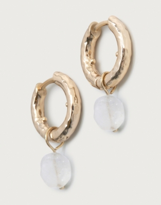 Moonstone Drop Hoop Earrings