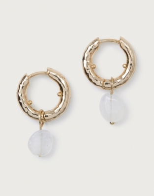 Moonstone Drop Hoop Earrings