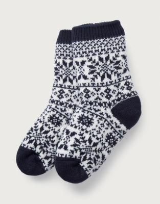 Navy Fair Isle Slipper Socks