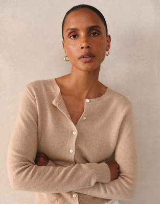 Neat Crew Neck Cardigan with Cashmere
