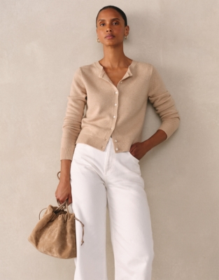 Neat Crew Neck Cardigan with Cashmere