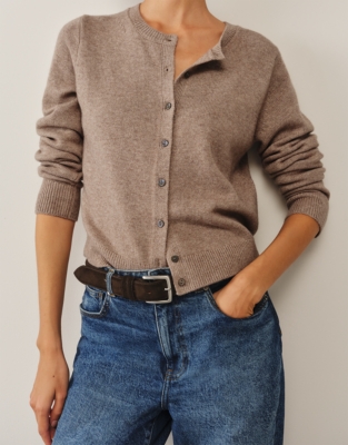 Neat Crew Neck Cardigan with Cashmere