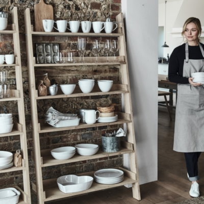 Oak Large Ladder Shelf Wardrobes & Storage The White Company UK
