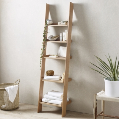 Oak Narrow Ladder Shelf Laundry, Small Ladder Bookcase