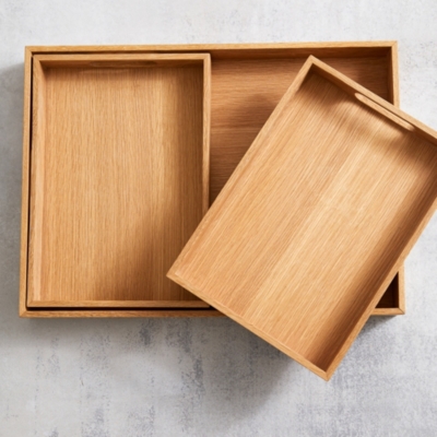 Oak Wooden Trays – Set of 3 | Kitchen Accessories | The White Company UK