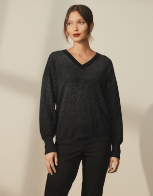 black sparkly v neck jumper