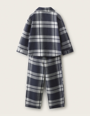 Organic Brushed Cotton Relaxed Fit Traditional Navy Wide Check Pyjamas (1–12 yrs)