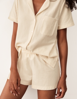 Organic Brushed Cotton Stripe Shortie Pyjama Set - Lemon Stripe