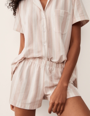 Organic Brushed Cotton Stripe Shortie Pyjama Set - Pink Stripe