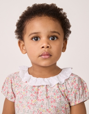 Organic Cotton ‘Manon’ Floral Lace Collar Shortie (0–24mths)