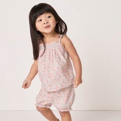Organic Cotton ‘Manon’ Floral Shirred Tie Shoulders Top & Bloomers Set (0–24mths)