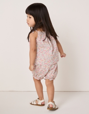 Organic Cotton ‘Manon’ Floral Shirred Tie Shoulders Top & Bloomers Set (0–24mths)