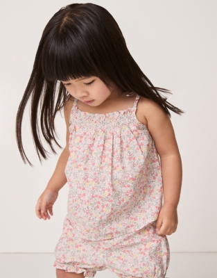 Organic Cotton ‘Manon’ Floral Shirred Tie Shoulders Top & Bloomers Set (0–24mths)
