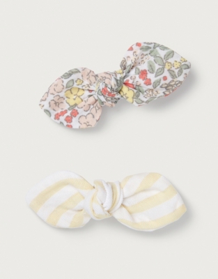 Organic Cotton ‘Manon’ Print & Striped Hair Clips – Set of 2