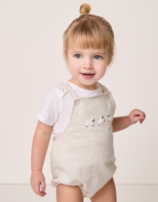 Organic Cotton ‘Sheep’ Embroidered Bubble Romper & T-Shirt Set (0–24mths)