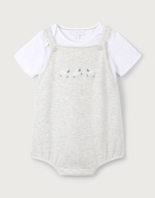 Organic Cotton ‘Sheep’ Embroidered Bubble Romper & T-Shirt Set (0–24mths)