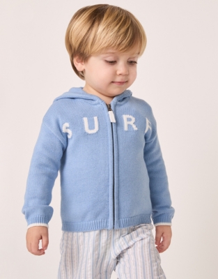 Organic Cotton ‘Surf’ Zip Up Hooded Cardigan (0–18mths)