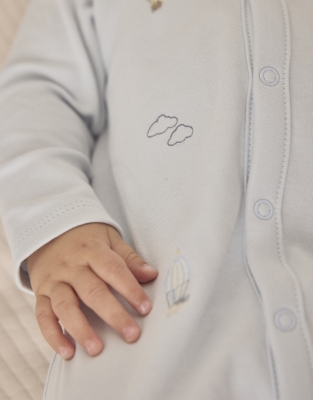 Organic Cotton “Up In The Air” Embroidered Sleepsuit (0–24mths)