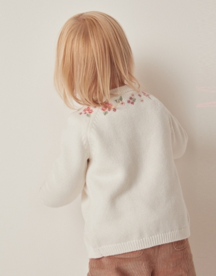 Organic Cotton And Wool Floral Embroidered Cardigan (0–18mths)