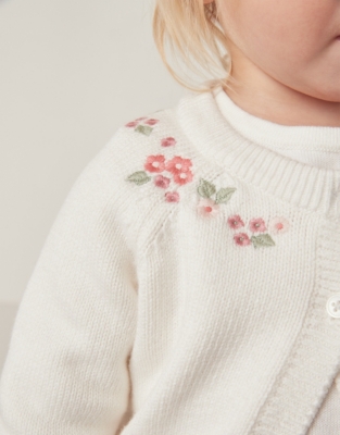 Organic Cotton And Wool Floral Embroidered Cardigan (0–18mths)