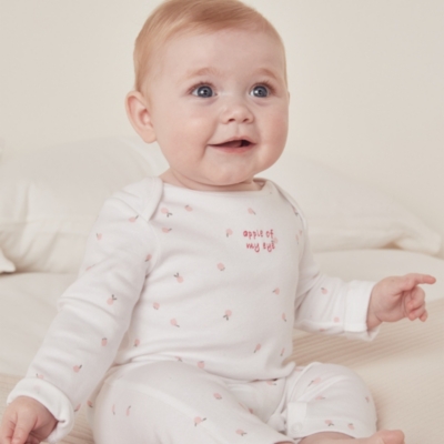 Organic Cotton Apple Of My Eye Embroidered Sleepsuit (0–24mths)