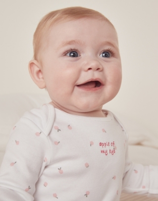 Organic Cotton Apple Of My Eye Embroidered Sleepsuit (0–24mths)