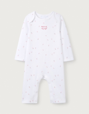 Organic Cotton Apple Of My Eye Embroidered Sleepsuit (0–24mths)