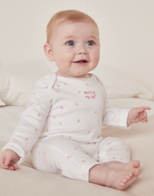 Organic Cotton Apple Of My Eye Embroidered Sleepsuit (0–24mths)