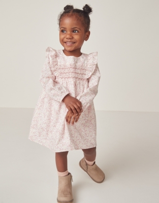 Organic Cotton Batik Floral Hand Smocked Dress (0–6yrs)