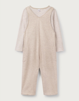 Organic Cotton Bear Dungarees & Striped Top Set (0–24mths)