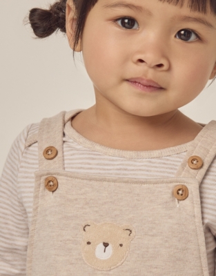 Organic Cotton Bear Dungarees & Striped Top Set (0–24mths)