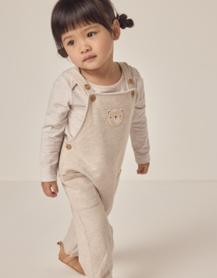 Organic Cotton Bear Dungarees & Striped Top Set (0–24mths)