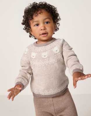 Organic Cotton Blend Bear Fair Isle Jumper (0–4yrs)