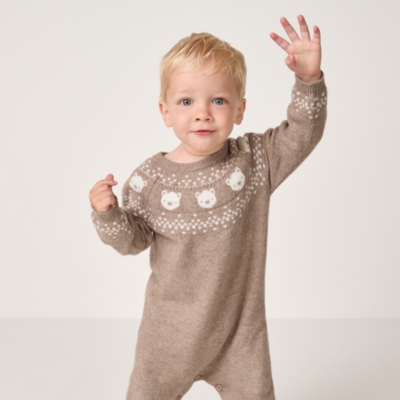 Organic Cotton Blend Bear Fair Isle Knitted Romper (0–24mths)
