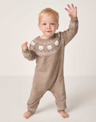 Organic Cotton Blend Bear Fair Isle Knitted Romper (0–24mths)