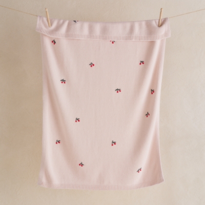 Organic Cotton Blend Blanket Cherry Embroidered Blanket