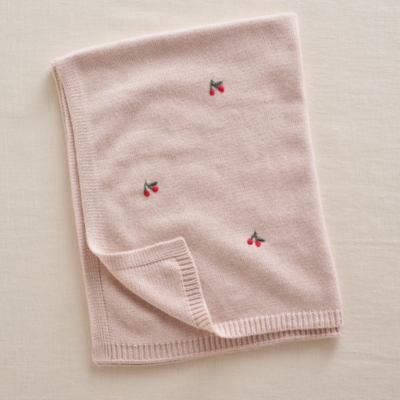 Organic Cotton Blend Blanket Cherry Embroidered Blanket