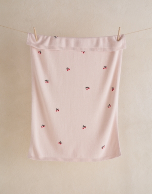 Organic Cotton Blend Blanket Cherry Embroidered Blanket