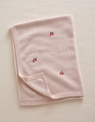 Organic Cotton Blend Blanket Cherry Embroidered Blanket